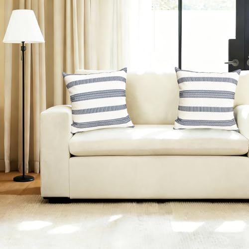 Decorative Throw Pillow Covers Set of 2 Blue Boho Striped Pillow Covers 18x18 Inch Throw Pillow Cover Linen Pillowcase Farmhouse Outdoor Pillow Covers for Couch Sofa Bed Living Room