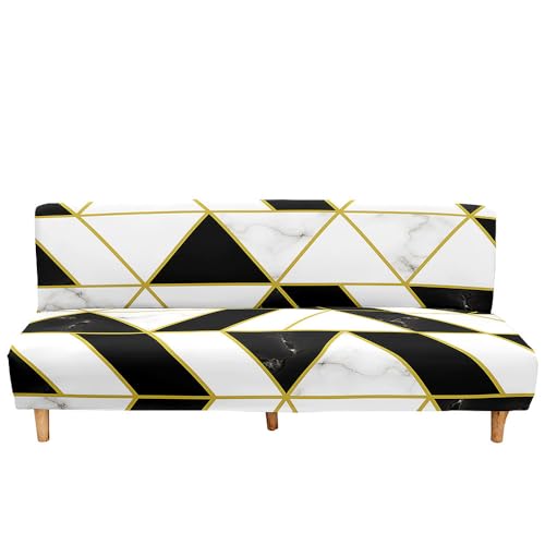Hixingo Stretch Armless Futon Cover, Futon Mattress Cover Soft Futon Covers with Elastic Bottom, Washable Futon Slipcovers Marble Futon Couch Cover (Medium (63-75"),Black White Marble)