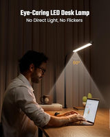 SUPERDANNY Eye-Caring LED Desk Lamp 360° Flexible Gooseneck Work Lamp with Desk Side Clamp Touch Control 3 Light Colors Smooth Dimming Task Lighting Reading Light for Home Office College Dorm, Black