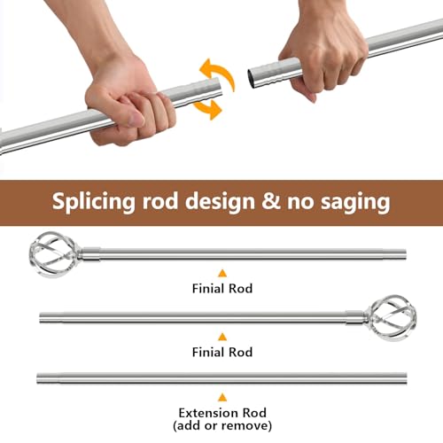 Silver Curtain Rods for Windows 66 to 120 with Cage Finials, Heavy Duty Curtain Rod with Splicing Adjustable, Decorative Curtain Rods for Outdoor Patio, Sliding Glass Door, 5/8" Diameter (Chrome)