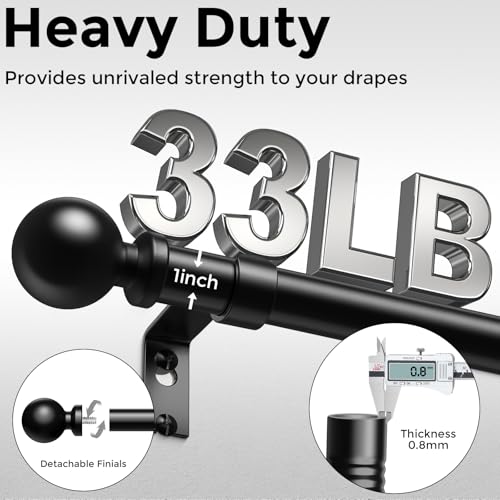 Curtain Rods 36-91 Inch, Black 1 Inch Adjustable Heavy Duty Curtain Rods for Windows, Decorative Modern Window Treatment Rod, Telescopic Splicing Metal Drapery Pole, Easy Installation