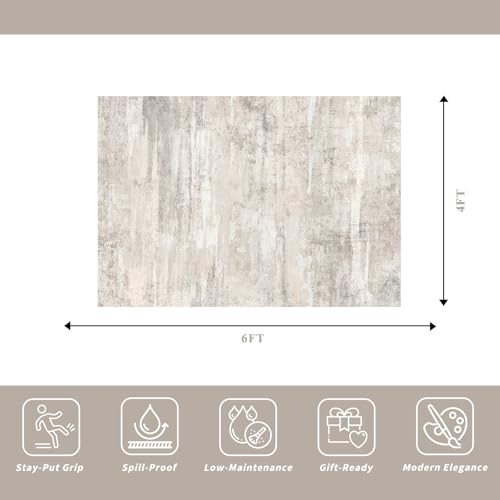 Area Rugs 4x6 for Living Room - Washable Modern Abstract Bedroom Rugs with Non Slip Rubber Backing Indoor Low Pile Carpet for Kitchen Office Nursery Home Decor Floor Mat for Bathroom 4x6 Beige