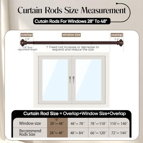 SIMEWIN Heavy Duty Curtain Rods for Windows 28 to 48 Inches, Bronze Curtain Rods with Classic Finials for Bedroom, Living Room, Patio, Kitchen