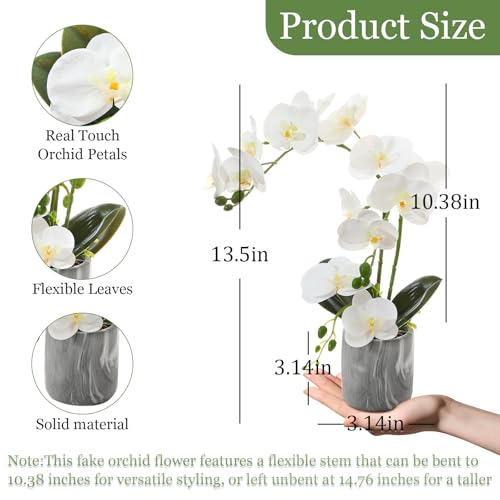 White Fake Orchids Flowers in Pot Bendable Faux Orchids Artificial Flowers Washable Silk Orchid Phalaenopsis Decor for Home Wedding Table Centerpiece Bathroom Office