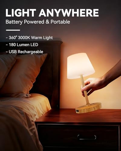Outdoor Waterproof Shower Lamp, 5200mAh Cordless Rechargeable Table Lamp with Touch Dimming, IP65 Wireless LED Night Light for Patio, Camping, Bathroom, Restaurant & Kitchen