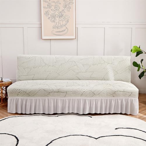 Armless Sofa Bed Cover, Elastic Folding Futon Slipcovers Fitted Full Folding Futon Slipcover with Skirt for Living Room Bedroom(Silver Gray, M)