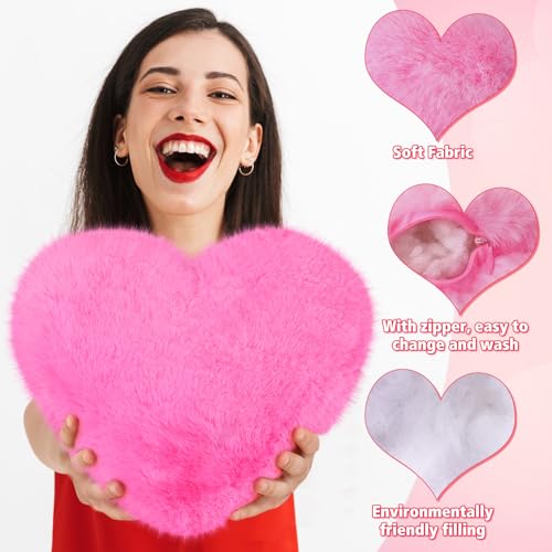 Liliful 6 Pcs Faux Rabbit Fur Heart Pillows Fluffy Heart Throw Pillows Cute Couch Cushion Soft Decorative Throw Cushion for Bed Sofa Girls Women(12 x 11 Inch,Pink Series)