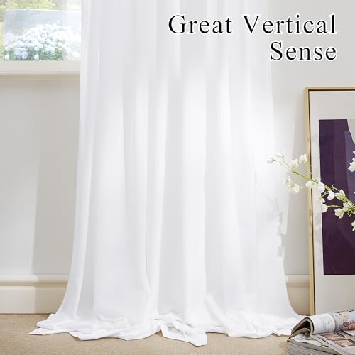 NICETOWN Non-See-Through White Sheer Curtains 84 inches Long 2 Panels, Rod Pocket & Back Tab Privacy Window Treatments Light Filtering Drapes for Bedroom/Living Room, W52 x L84