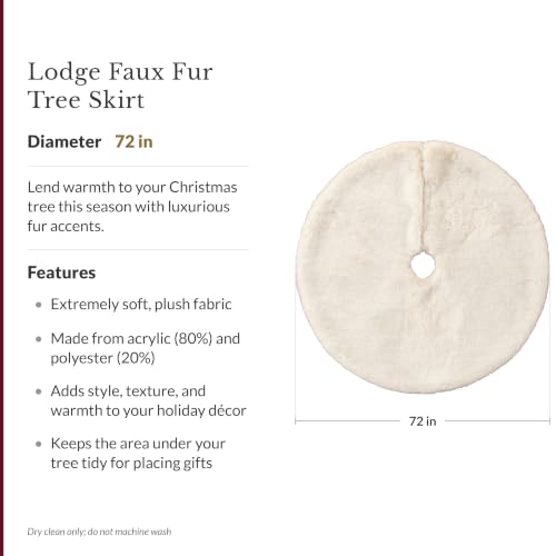 Balsam Hill Lodge Faux Fur Christmas Tree Skirt - Premium Rustic and Luxurious Fur Accents in Brown and Ivory for Tree Decor, Ivory, 72"