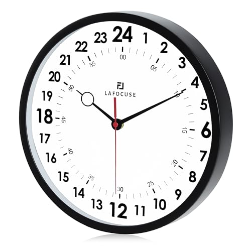 Lafocuse 12 Inch Silent Black 24 Hour Wall Clocks Battery Operated, Analog Military Time Wall Clock for Living Room Decor, Reloj de Pared Modern Decorative Kitchen Wall Clock for Bedroom Home Office