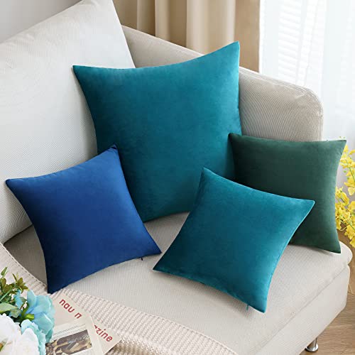 MIULEE Pack of 2 Velvet Decorative Pillow Covers Teal Bundle Set of 2 Pillow Inserts 18x18