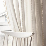 Deeprove White Boho Curtains 84 Inches Long for Bedroom Living Room, Cream Chic Linen Cotton Embroidered Semi Blackout Bohemian Farmhouse Window Treatment Drape Vintage Tassels, 1 Panel W52 x L84