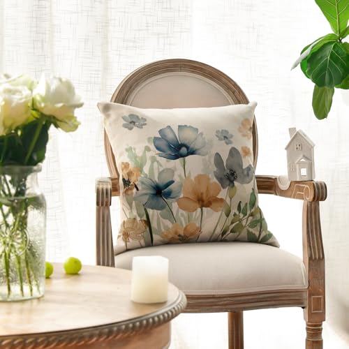 AVOIN colorlife Poppy Chinoiserie Flowers Pillow Covers 18x18 Inch Set of 2