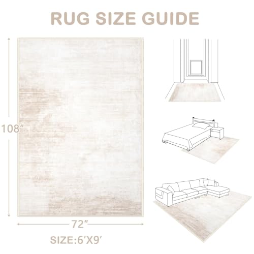 Area Rugs 6x9 Living Room: Washable Rug Modern Abstract Large Rug Soft Non Slip Neutral Rugs Stain Resistant Indoor Carpet for Bedroom Kitchen Dining Room Table Nursery Home Office Rugs(Beige,6'x9')