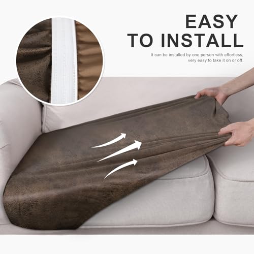 molasofa Leather Look Couch Cushion Covers, Stretch Sofa Cushion Covers for Sectional Armchair Loveseat Protector,Replacement Seat Cushion Slipcovers, Machine Washable (3 Cushion Sofa, Brown)