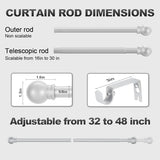 Silver Curtain Rods for Windows with Brackets,5/8 Inch Diameter Small Window Curtain Rod Adjustable 32 to 48 Inches,Easy Install Drapery Rods,Gray
