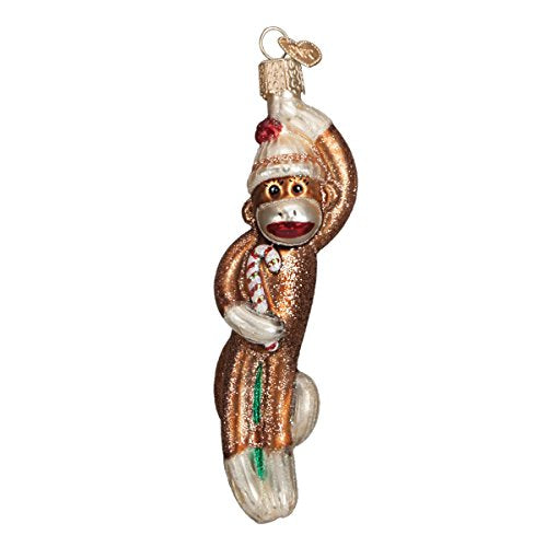 Old World Christmas Sock Monkey Glass Blown Ornament for Christmas Tree, Handcrafted Holiday Decoration, Children's Collection