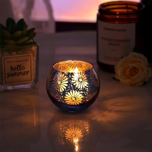 Blue Mercury Glass Votive Candle Holders Set of 12