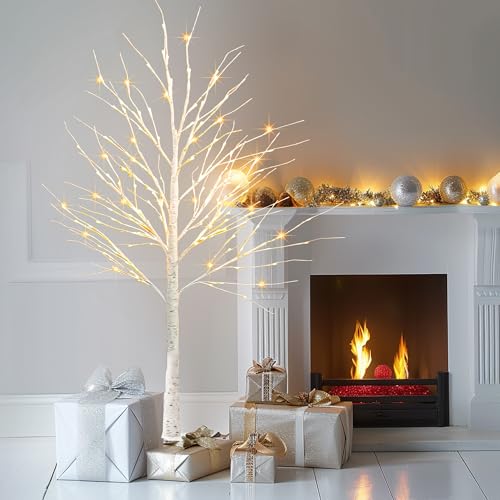 TW SHINE 144 LED Lighted Birch Tree, 6 FT Pre-lit Artificial Christmas Trees for Thanksgiving Christmas Decorations Indoor Home Bedroom Outdoor Festival Wedding Party, Warm White