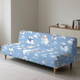 Polar Bear Print White Blue Dustproof Futon Covers, Cozy Sofa Bed Slipcovers, Mattress Cover for Futon Sofa Bed, Armless Sofa Cover with Elastic Bottom for Pets, Dogs