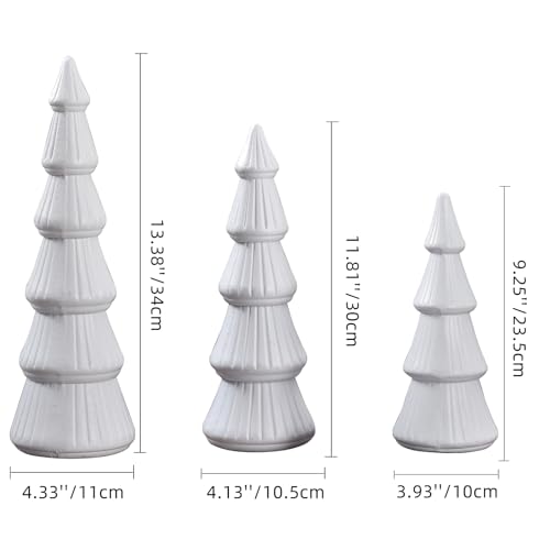 Wooden Christmas Tree, Set of 3 Tabletop Tree Figurine Wood Desk Centerpieces Table Tree Decoration Festive Ornament for Accents Xmas Mantel Shelf Home Decor Holiday Party Indoor Outdoor (White)