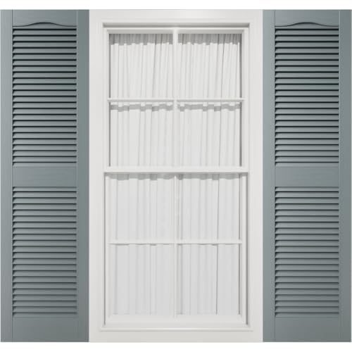 14 1/2"W x 27"H Mid-America Vinyl, TailorMade Cathedral Top Center Mullion, Open Louver Shutters, w/Installation Shutter-Lok's (Per Pair), 419 - Storm Cloud