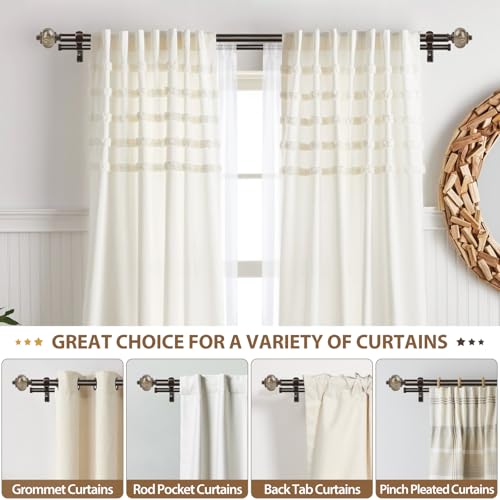 KAMANINA 1 Inch Double Curtain Rod 66 to 120 Inches (5.5-10ft), Bronze Telescoping Curtain Rods for Windows 54 to 115 inches, Heavy Duty Dual Drapery Rods with Marbled Finials