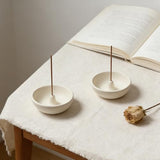 Cream White Ceramic Incense Holder Bowl - 3 Inch Round Incense Burner for Meditation, Home Decor, Ash Catcher with Center Hole for Thin Sticks (Cream White)