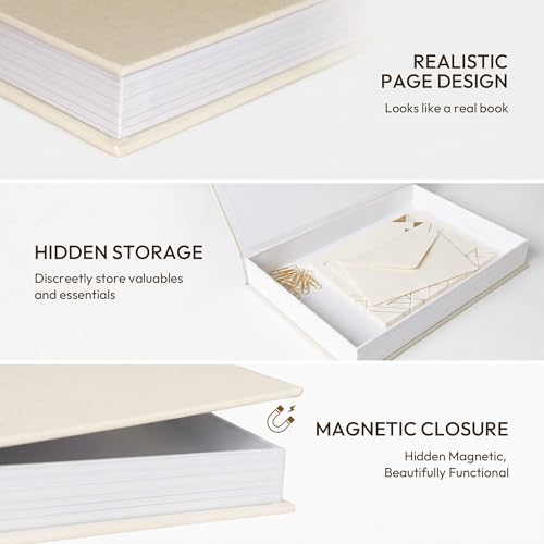 Decorative Storage Books Set of 2, Linen Cover, Gold Letters, Beige and Dark gray
