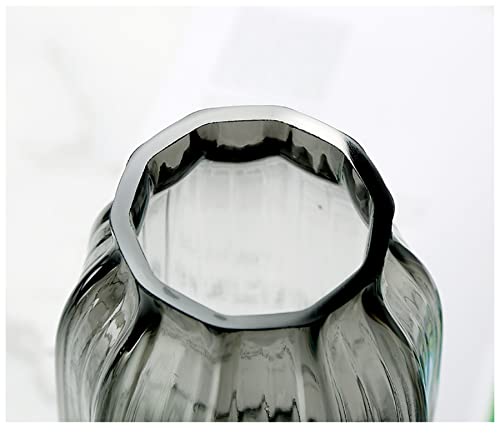 Black Grey Glass Vase for Flowers,Dark Grey Bud Tall Glass Vases,H-8.0" Simple Striped Design for Home Floor Decor,Farmhouse Decor, Centerpiece Coffee Table Decorations
