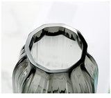 Black Grey Glass Vase for Flowers,Dark Grey Bud Tall Glass Vases,H-8.0" Simple Striped Design for Home Floor Decor,Farmhouse Decor, Centerpiece Coffee Table Decorations