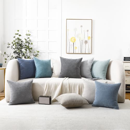 Jepeak 24x24 Inch Decorative Chenille Throw Pillow Covers, Pack of 2 Cozy Concise Pillow Cases Soft Farmhouse Modern Square Cushion Covers for Sofa Couch Bed Living Room Home Decor, Steelblue
