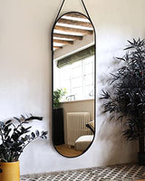 OGCAU 48'' x 16'' Full Length Mirror Wall-Mounted, Full Body Hanging Mirror for Wall and Door in Bedroom, Living Room, Oval with Straps, Hanging with Aluminum Alloy Frame (Oval Black)