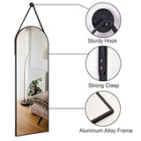 HARRITPURE 16"x48"Arched Mirror with Hanging Leather Strap Full Length Mirror Aluminum Frame Wall-Mounted Arch Hanging Mirrors for Bathroom Vanity Living Room Bedroom Entryway Decor