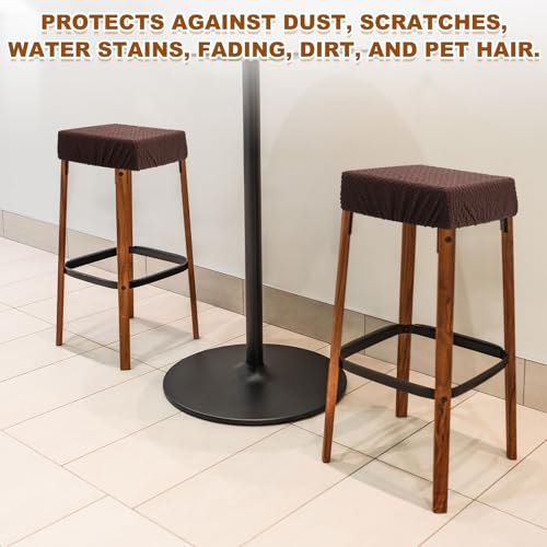 uxcell 1 Pcs Seat Covers for Dining Chairs, Bar Stool Covers Stretch Chair Seat Protector Waterproof Saddle Stools Slipcover with Elastic Band for Kitchen Bar, Diagonal Weave Sand