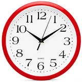 Bernhard Products Red Wall Clock Silent Non Ticking - 10 Inch Quality Quartz Battery Operated Round Easy to Read Home/Kitchen/Office/Classroom/School Clocks, Vintage Retro Red Frame Black Numbers