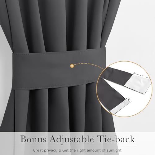 PONY DANCE Blackout Door Window Curtains, Dual Rod Pocket Grey Drape for Front Glass French Door, Privacy Thermal Insulated Room Darkening Curtain for Sidelight Window, W 25 x L 72 inch, 1 Panel