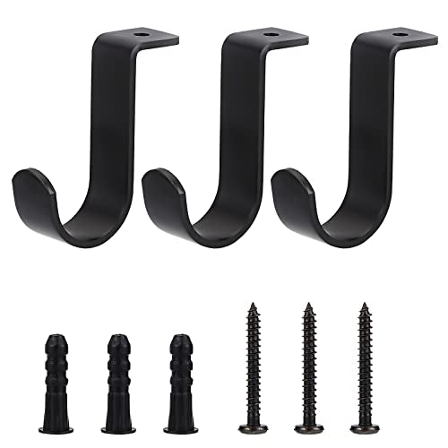 Sumnacon 3Pcs Ceiling Mount Curtain Rod Brackets,Metal Single Ceiling Curtain Rod Holder for 5/8-1 Inch Rod,Sturdy Curtain Rod Hooks for Living Room Bedroom Drapery Rod, Black