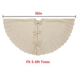 Ivory Knitted Christmas Tree Skirt, Cozy Cable Knit Design with Scalloped Edge and Ties, Rustic Farmhouse Holiday Décor for Christmas Tree Base(Ivory, 36")