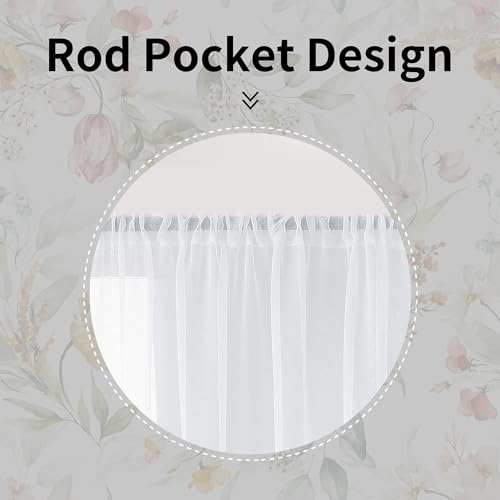 Floral Sheer Curtains for Living Room 84 inch Length 2 Panels Set Elegant Yellow Flower Spring Printed Window Curtain Chiffon Drapes for Bedroom