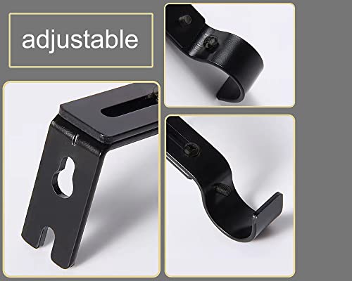 Premium Curtain Rod Brackets - 2 Pack Adjustable Wall Mounts, Curtain Rod Holders for 1 Inch Rod (Black)
