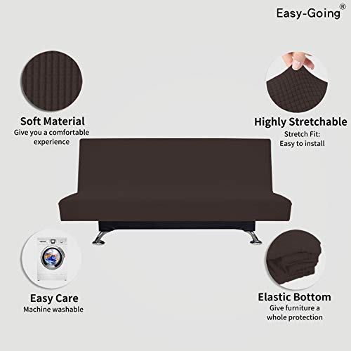 Easy-Going Stretch Futon Slipcover Armless Sofa Cover Furniture Protector Without Armrests Slipcover Soft with Elastic Bottom for Kids, Spandex Jacquard Fabric Small Checks(futon,Chocolate)
