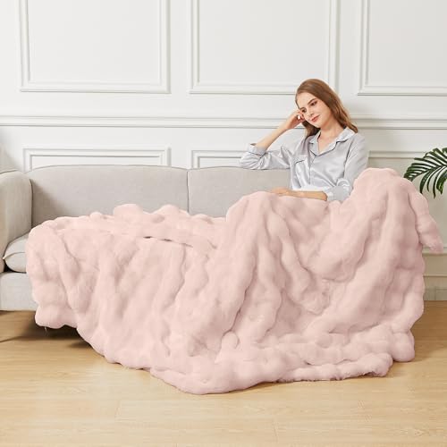 ORINOVA Pink Fluffy Double Sided Blanket for Couch Living Room Faux Fur 50x60 Fuzzy Throw No Shed Blanket for Bed Soft Furry Bed Cozy Comforter Home Decor Gifts 860 GSM