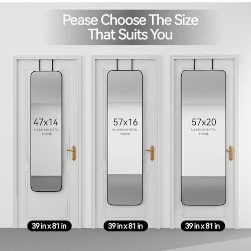SCWF-GZ 47x14 Mirror Rectangle Full Body Length Door Hanging Wall Mounted Metal Aluminum Alloy Frame Dressing Make-up Mirrors for Entryway Bedroom Bathroom Living Room 47 14 inch Black