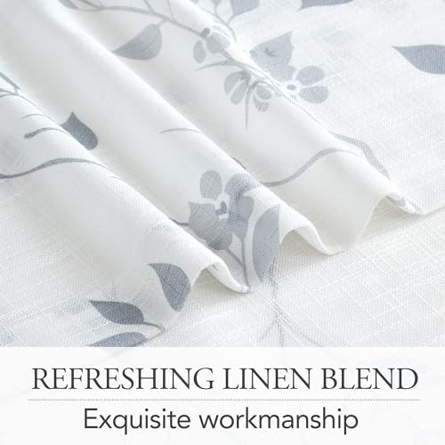 Beauoop Floral Linen Semi Sheer Curtains 84 Inches Long 2 Panels for Living Room Bedroom Grey Farmhouse Flower Patterned Light Filtering Textured Grommet Top Window Treatments Drapes, 50x84 2 Set