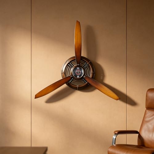Pilot Gifts for Men Metal Antique Airplane Propeller Wall Clock Aviation Decor Masculine Wall Gifts Dad for Living Room Bedroom Rustic Wall Sculptures Claybank 29.5×26.4 Inches