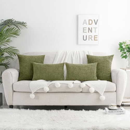 HWY 50 Throw Pillow Cover 12x20 Inch Soft Chenille Sage Green Pack of 2