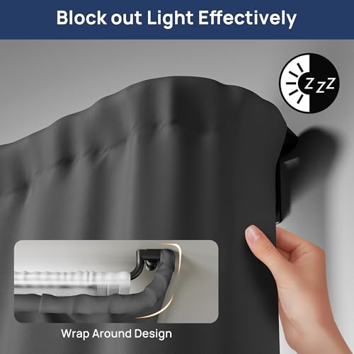 ENJOYBASICS Double Curtain Rod，Blackout Wrap-Around Curtain Rods for Windows 48 to 84 Inch，Adjustable from 32 to 86 Inch for Room Darkening Curtains, Matte Black