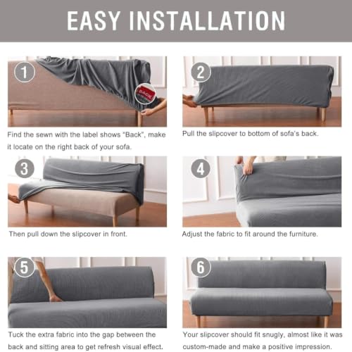 Non-Slip Futon Covers Slipcovers with Elastic Bottom, Dustproof Armless Sofa Card Seat Cover Stretch Settee Loveseat Couch Bed Covers Protector Slipcovers for Hotels, Bars