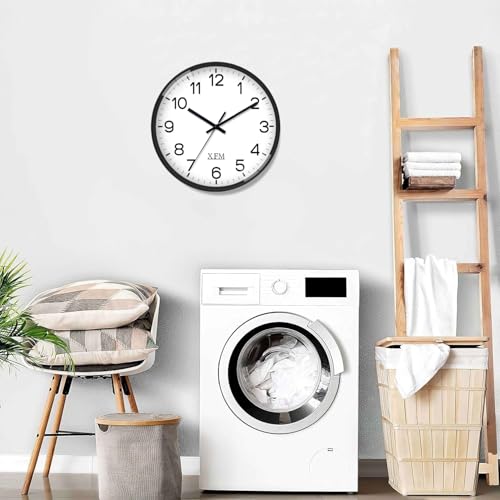 XFM Wall Clock 8 Inch Modern Small Wall Clocks Battery Operated Silent Non-Ticking Black Classic Analog Clock for Home Office Kitchen Bedroom Decor